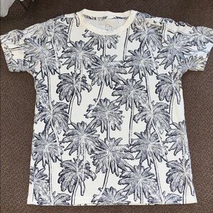 Stylish Men's Original Use White & Black Palm Tree Print T-Shirt - Size S